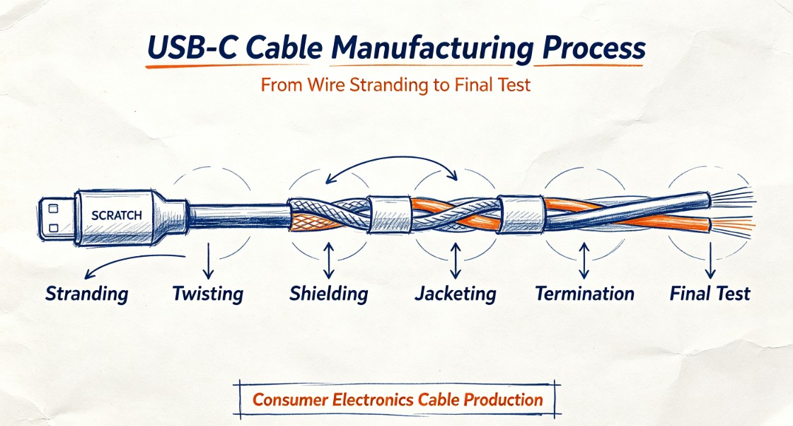 USB-C Cable Manufacturing Process — From Wire Stranding to Final Test