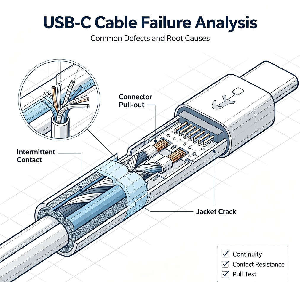 USB-C Cable Failure Analysis — Common Defects and Root Causes