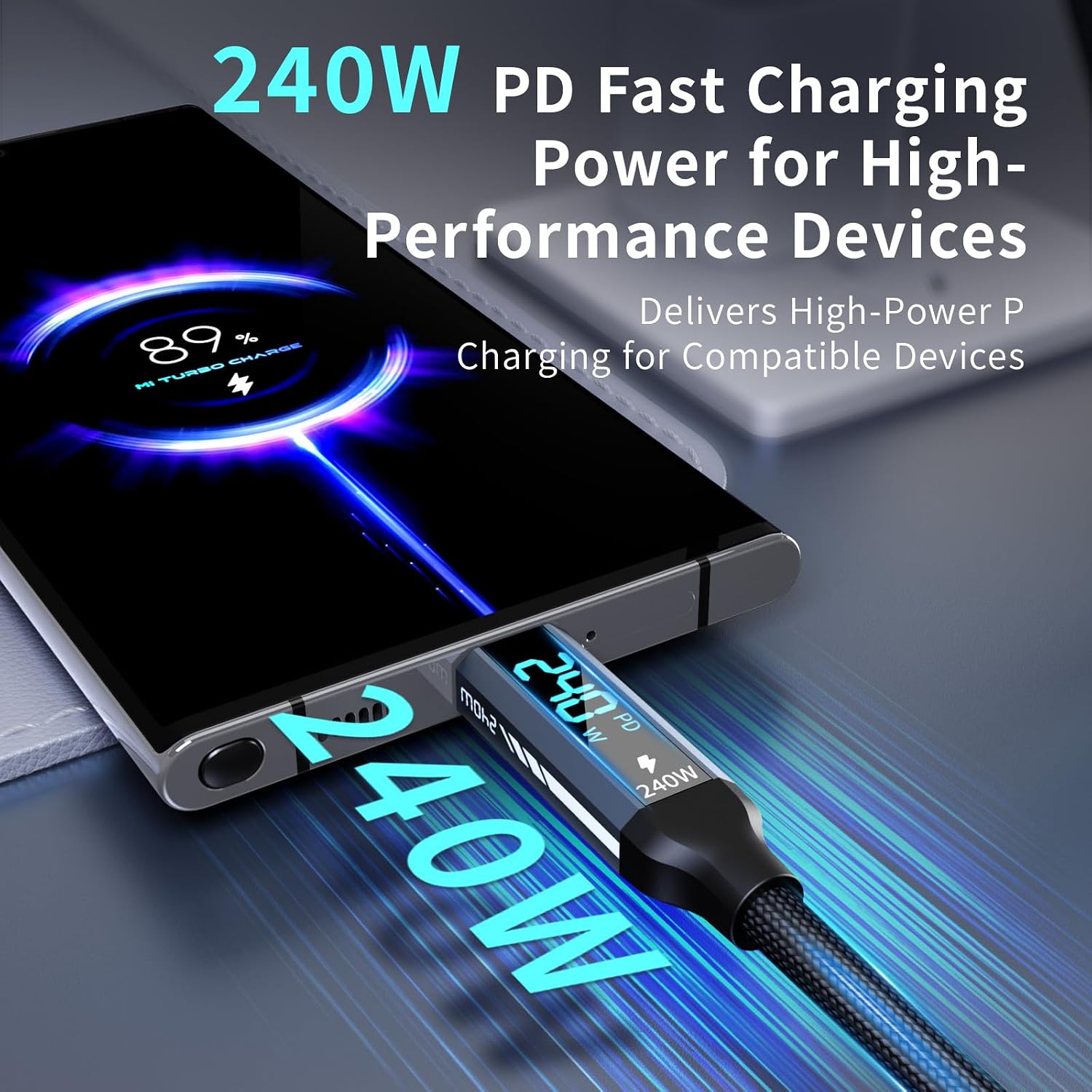 LS-C2C-ML-001 LED Display USB C 240W Fast Charging Cable ,Thunderbolt 4/3 compatible gallery