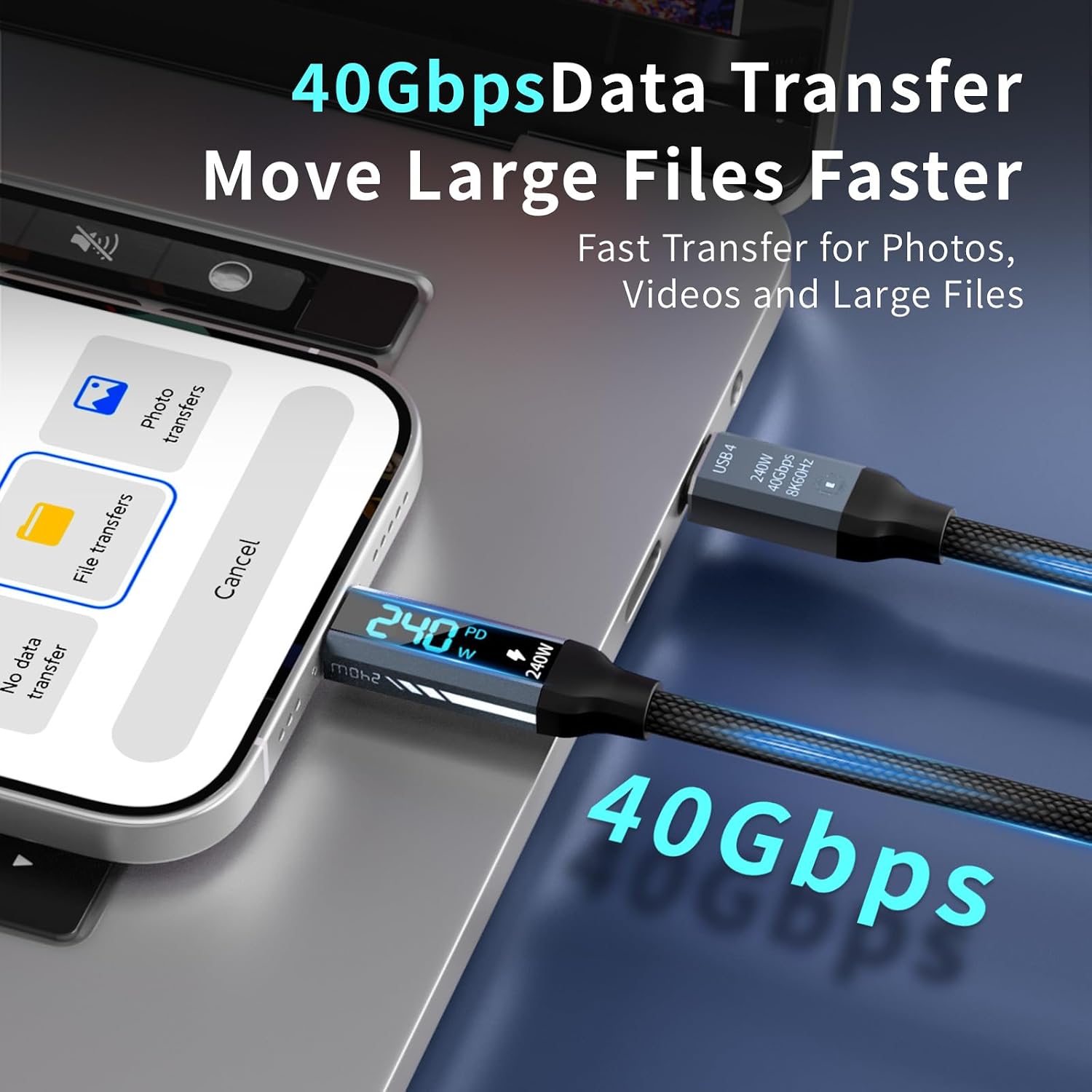 LS-C2C-ML-001 LED Display USB C 240W Fast Charging Cable ,Thunderbolt 4/3 compatible gallery