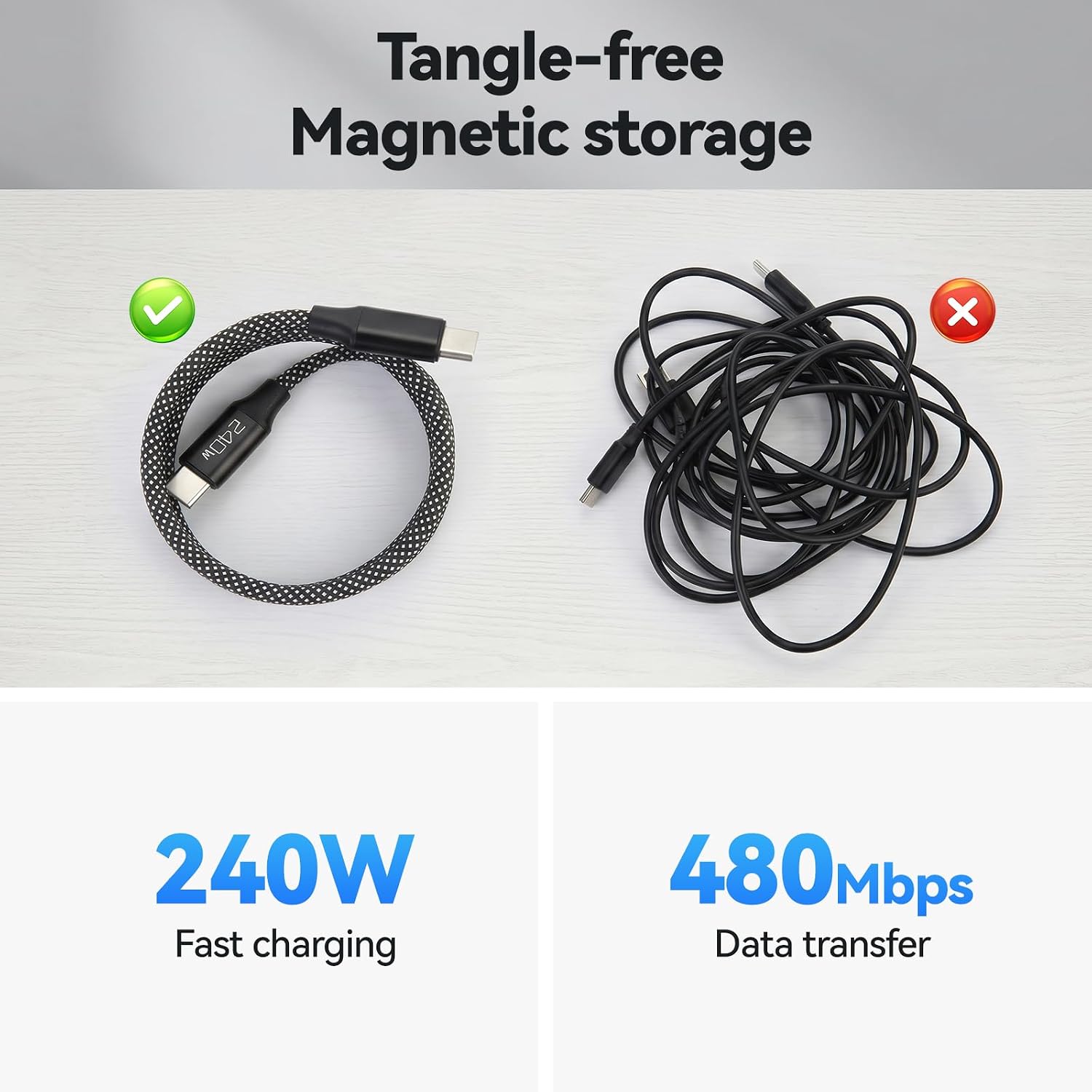 LS-C2C-MN-001 USB C to USB C 240w 3ft/1m Magnetic Charging Cable gallery