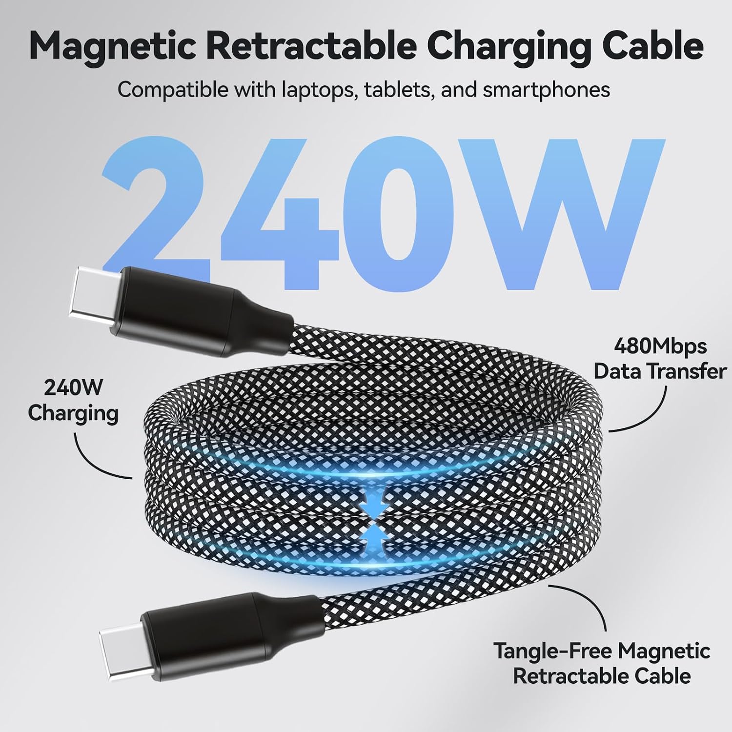 LS-C2C-MN-001 USB C to USB C 240w 3ft/1m Magnetic Charging Cable gallery