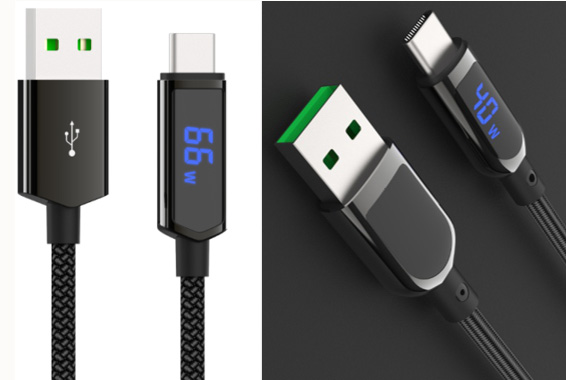LS-A2C-BL-003 USB-A-to-Type-C zinc-alloy braided cable with power-display