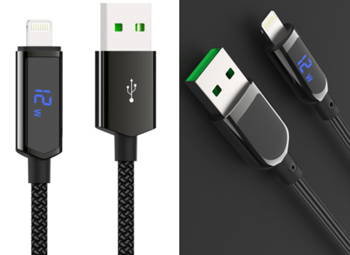 LS-A2L-BL-002 USB-A-to-Lightning zinc-alloy braided cable with power-display