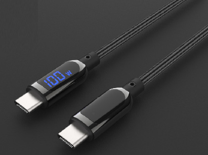 LS-C2C-BL-003 Type-C-to-Type-C zinc-alloy braided cable with power-display