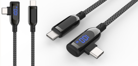 LS-C2C-BL-002 Right-angle Type-C-to-Type-C zinc-alloy braided cable with power-display