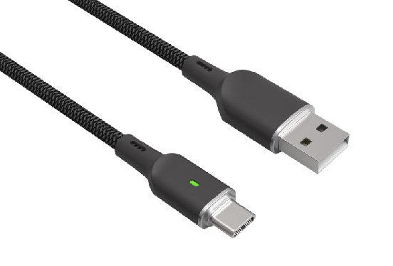 LS-A2C-BL-001 USB-A-to-Type-C zinc-alloy dual-side LED indicator cable