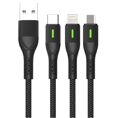 LS-MUL-ML-001 USB-A to Micro-USB / Lightning / USB-C Aluminum Alloy Single-Sided LED-Lighted Cable