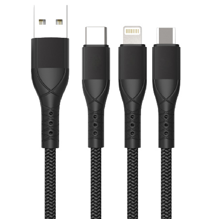 LS-MUL-MA-007 USB-A to Micro-USB / Lightning / USB-C Aluminum Alloy Non-Lighted Cable